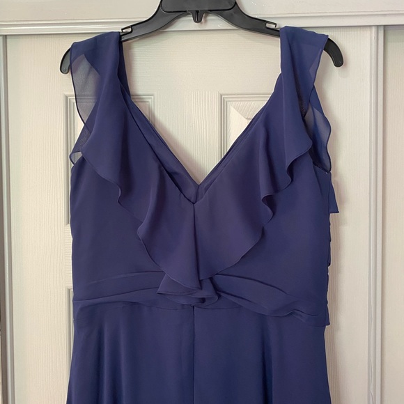 Blue Bridesmaid Dress with Ruffled Straps - Picture 3 of 5